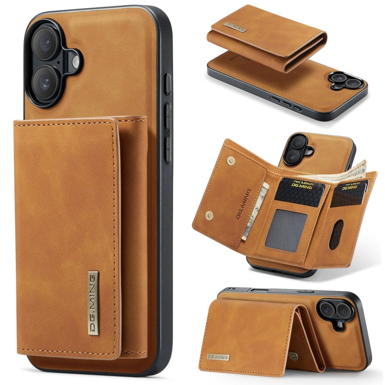 DG.MING M1 Series 3-Fold Multi Card Wallet Leather Phone Case, For iPhone 16e, For iPhone 16 Pro Max, For iPhone 16 Pro, For iPhone 16 Plus