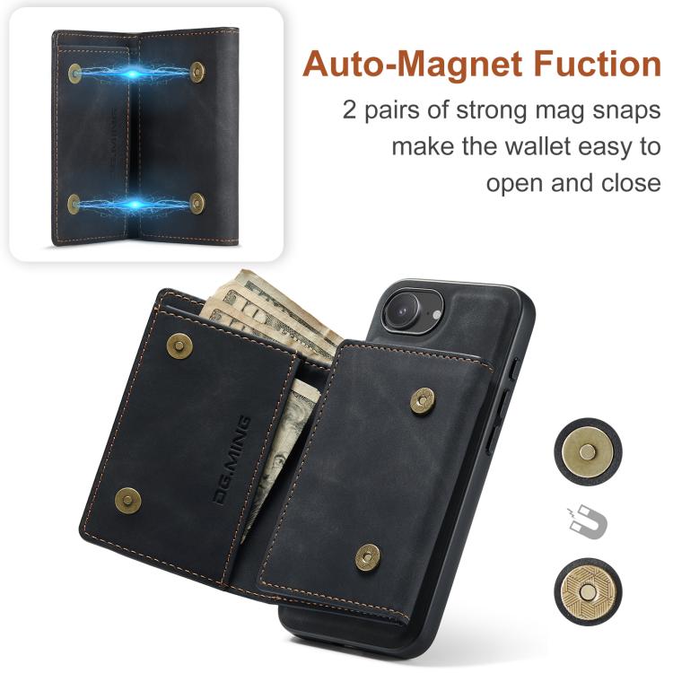 DG.MING M1 Series 3-Fold Multi Card Wallet Leather Phone Case, For iPhone 16e, For iPhone 16 Pro Max, For iPhone 16 Pro, For iPhone 16 Plus