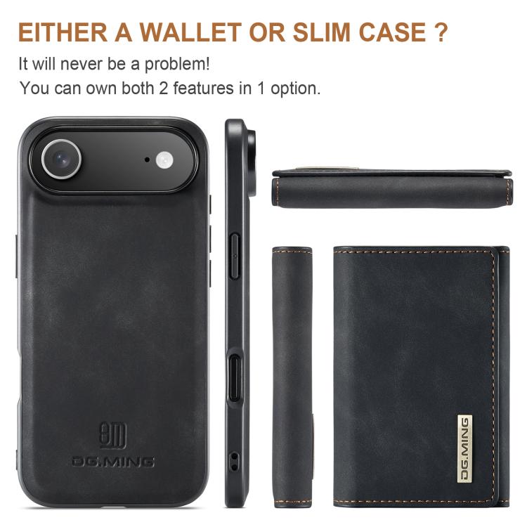 DG.MING M1 Series 3-Fold Multi Card Wallet Leather Phone Case, For iPhone 16e, For iPhone 16 Pro Max, For iPhone 16 Pro, For iPhone 16 Plus