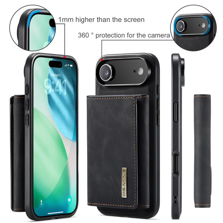 DG.MING M1 Series 3-Fold Multi Card Wallet Leather Phone Case, For iPhone 16e, For iPhone 16 Pro Max, For iPhone 16 Pro, For iPhone 16 Plus