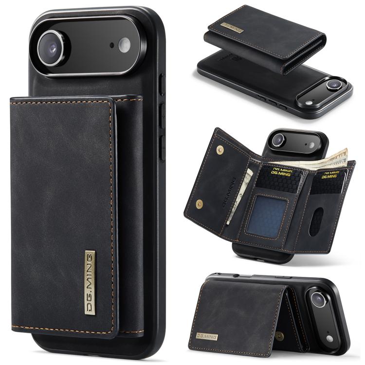 DG.MING M1 Series 3-Fold Multi Card Wallet Leather Phone Case, For iPhone 16e, For iPhone 16 Pro Max, For iPhone 16 Pro, For iPhone 16 Plus