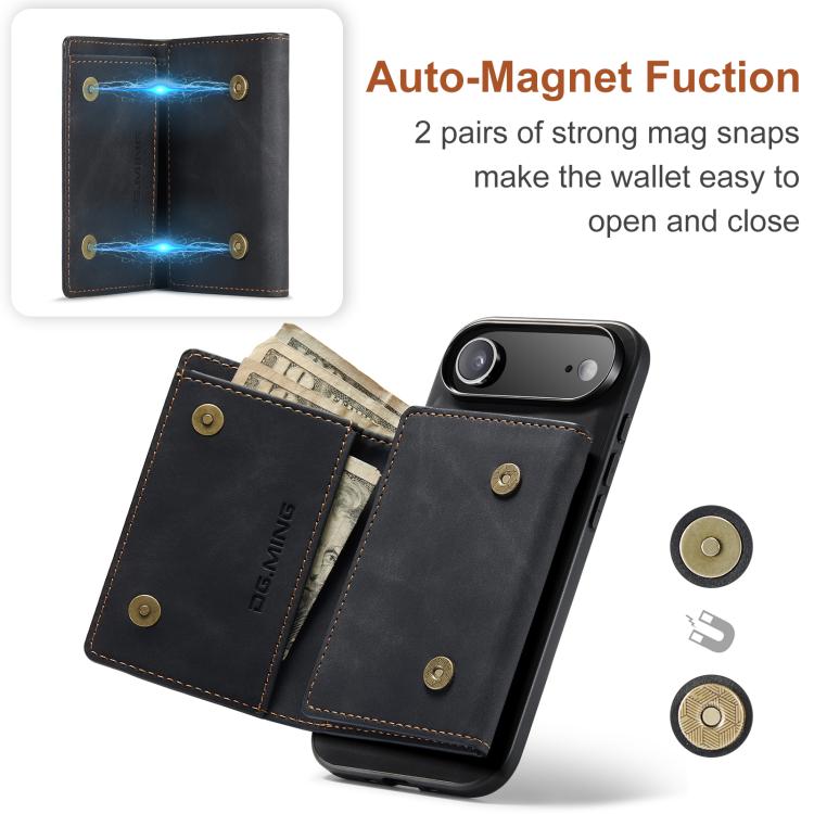 DG.MING M1 Series 3-Fold Multi Card Wallet Leather Phone Case, For iPhone 16e, For iPhone 16 Pro Max, For iPhone 16 Pro, For iPhone 16 Plus