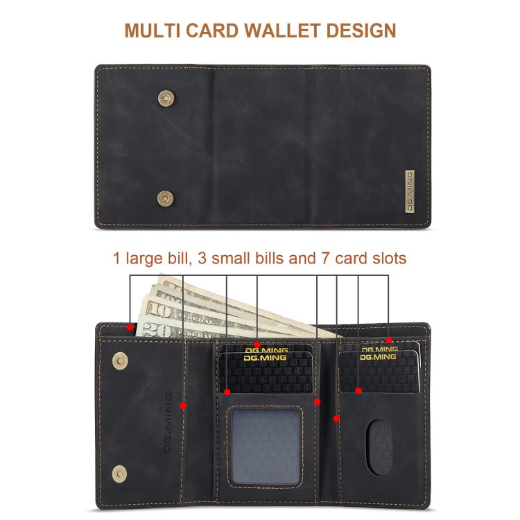 DG.MING M1 Series 3-Fold Multi Card Wallet Leather Phone Case, For iPhone 16e, For iPhone 16 Pro Max, For iPhone 16 Pro, For iPhone 16 Plus