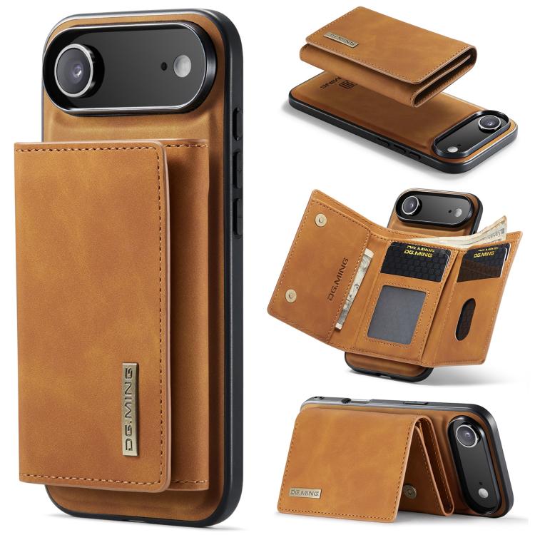 DG.MING M1 Series 3-Fold Multi Card Wallet Leather Phone Case, For iPhone 16e, For iPhone 16 Pro Max, For iPhone 16 Pro, For iPhone 16 Plus
