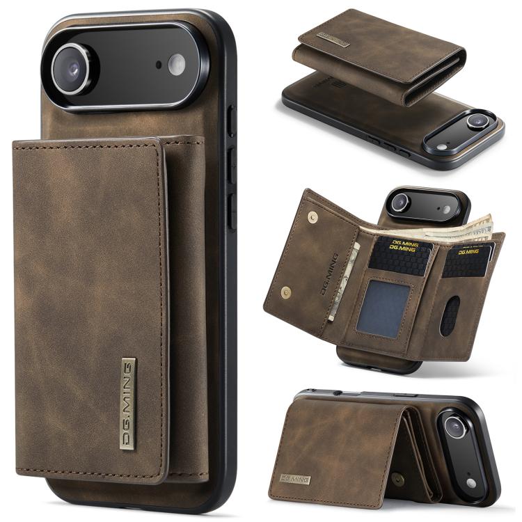 DG.MING M1 Series 3-Fold Multi Card Wallet Leather Phone Case, For iPhone 16e, For iPhone 16 Pro Max, For iPhone 16 Pro, For iPhone 16 Plus