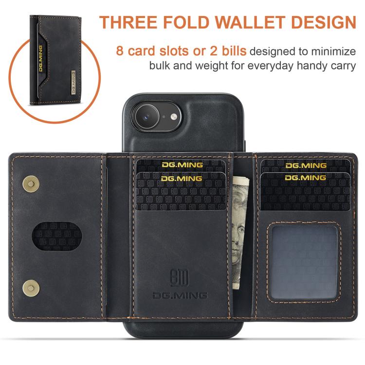 DG.MING M2 Series 3-Fold Card Bag Wallet Leather Phone Case, For iPhone 17 Pro Max, For iPhone 17 Pro, For iPhone 17, For iPhone Air
