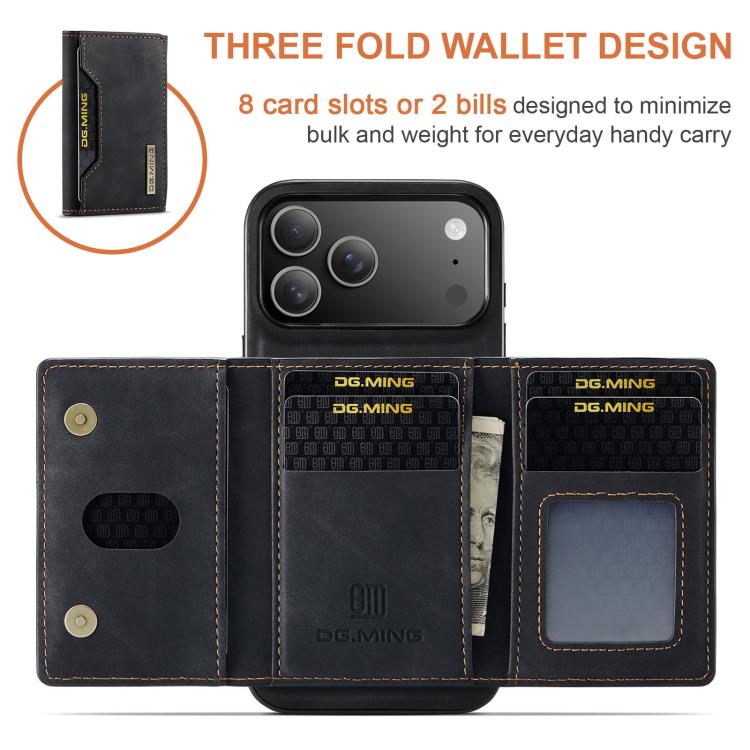 DG.MING M2 Series 3-Fold Card Bag Wallet Leather Phone Case, For iPhone 17 Pro Max, For iPhone 17 Pro, For iPhone 17, For iPhone Air
