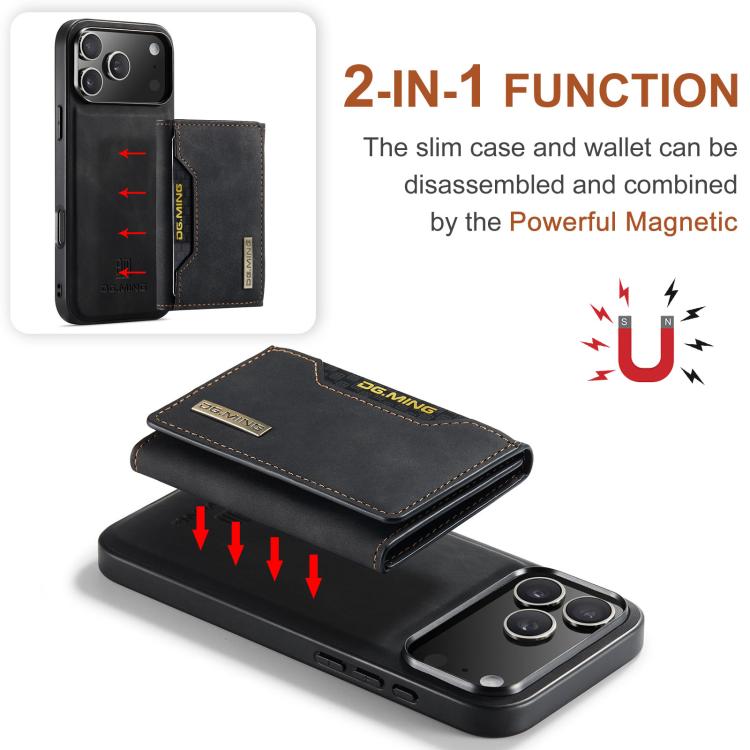 DG.MING M2 Series 3-Fold Card Bag Wallet Leather Phone Case, For iPhone 17 Pro Max, For iPhone 17 Pro, For iPhone 17, For iPhone Air
