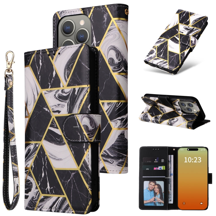 Marble Bronzing Stitching Leather Phone Case, For iPhone 16 Pro, For iPhone 16 Plus, For iPhone 16, For iPhone 15 Pro Max, For iPhone 15 Pro, For iPhone 15 Plus
