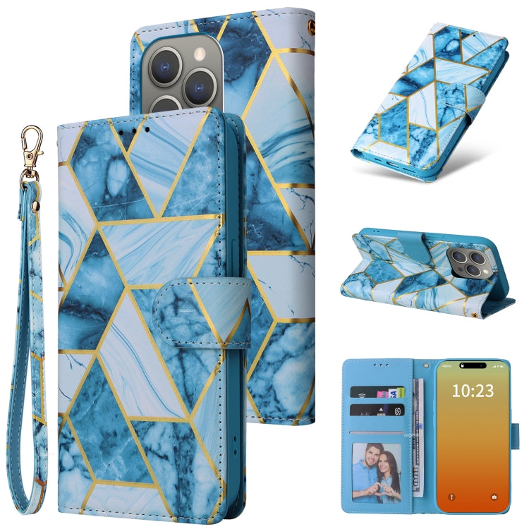 Marble Bronzing Stitching Leather Phone Case, For iPhone 16 Pro, For iPhone 16 Plus, For iPhone 16, For iPhone 15 Pro Max, For iPhone 15 Pro, For iPhone 15 Plus