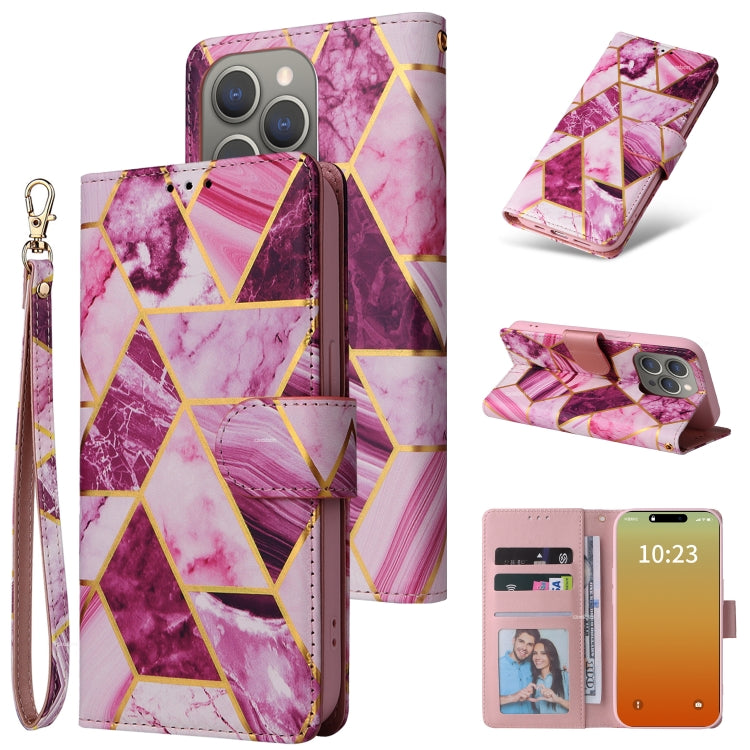 Marble Bronzing Stitching Leather Phone Case, For iPhone 16 Pro, For iPhone 16 Plus, For iPhone 16, For iPhone 15 Pro Max, For iPhone 15 Pro, For iPhone 15 Plus