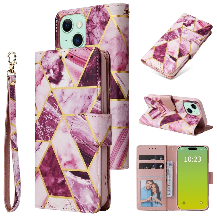 Marble Bronzing Stitching Leather Phone Case, For iPhone 15