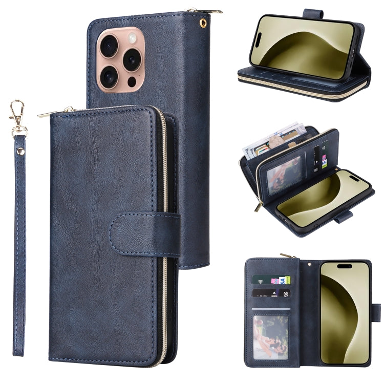 9 Card Slots Zipper Wallet Bag Leather Phone Case, For iPhone 16, For iPhone 15 Pro Max, For iPhone 15 Pro, For iPhone 15 Plus