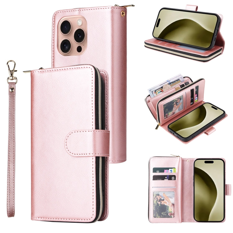 9 Card Slots Zipper Wallet Bag Leather Phone Case, For iPhone 16, For iPhone 15 Pro Max, For iPhone 15 Pro, For iPhone 15 Plus