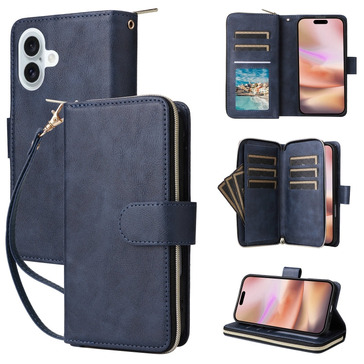 9 Card Slots Zipper Wallet Bag Leather Phone Case, For iPhone 16, For iPhone 15 Pro Max, For iPhone 15 Pro, For iPhone 15 Plus
