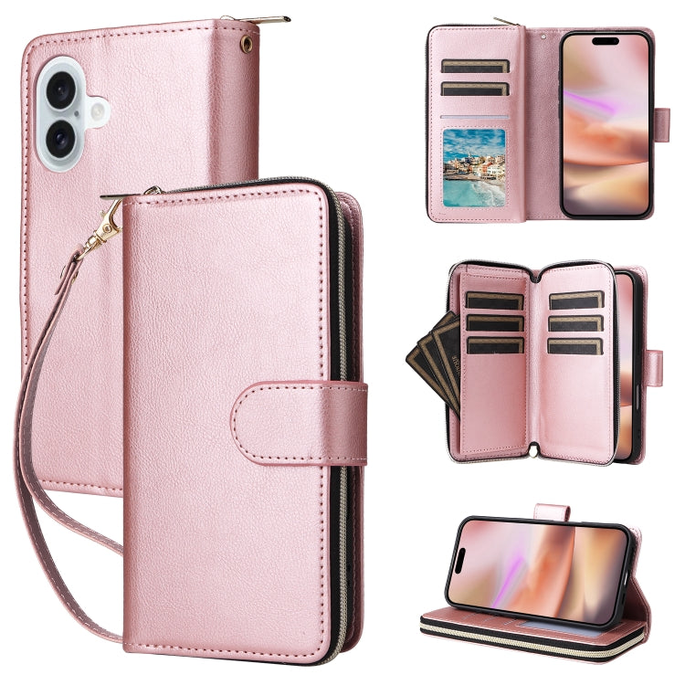 9 Card Slots Zipper Wallet Bag Leather Phone Case, For iPhone 16, For iPhone 15 Pro Max, For iPhone 15 Pro, For iPhone 15 Plus