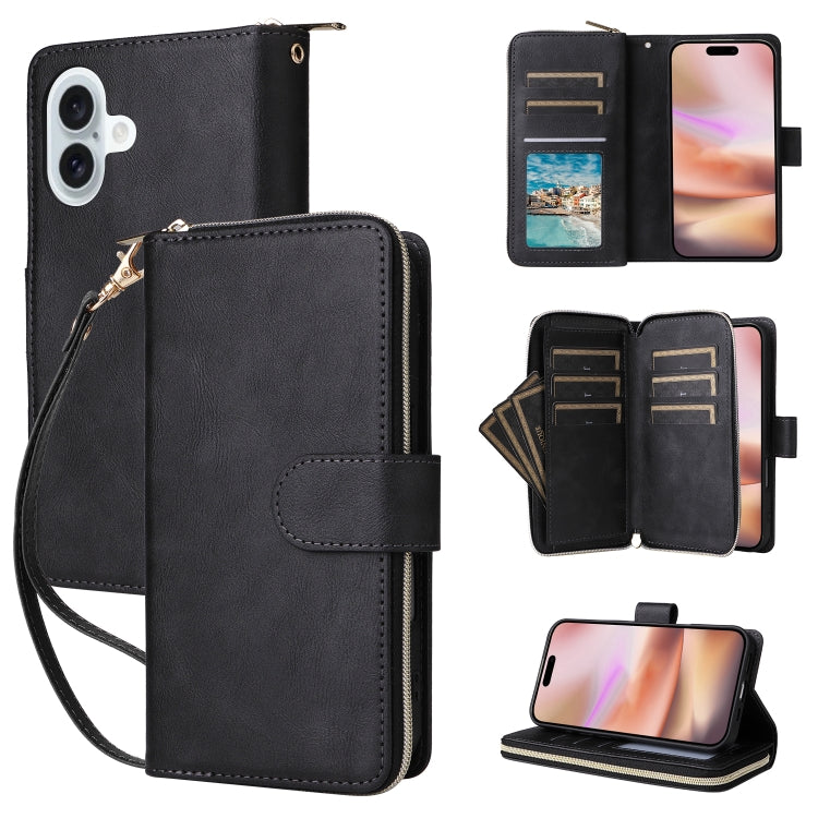 9 Card Slots Zipper Wallet Bag Leather Phone Case, For iPhone 16, For iPhone 15 Pro Max, For iPhone 15 Pro, For iPhone 15 Plus