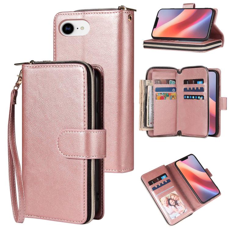 9 Card Slots Zipper Wallet Bag Leather Phone Case, For iPhone 16e, For iPhone 16 Pro Max, For iPhone 16 Pro, For iPhone 16 Plus