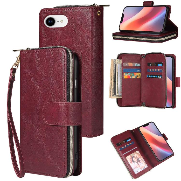 9 Card Slots Zipper Wallet Bag Leather Phone Case, For iPhone 16e, For iPhone 16 Pro Max, For iPhone 16 Pro, For iPhone 16 Plus