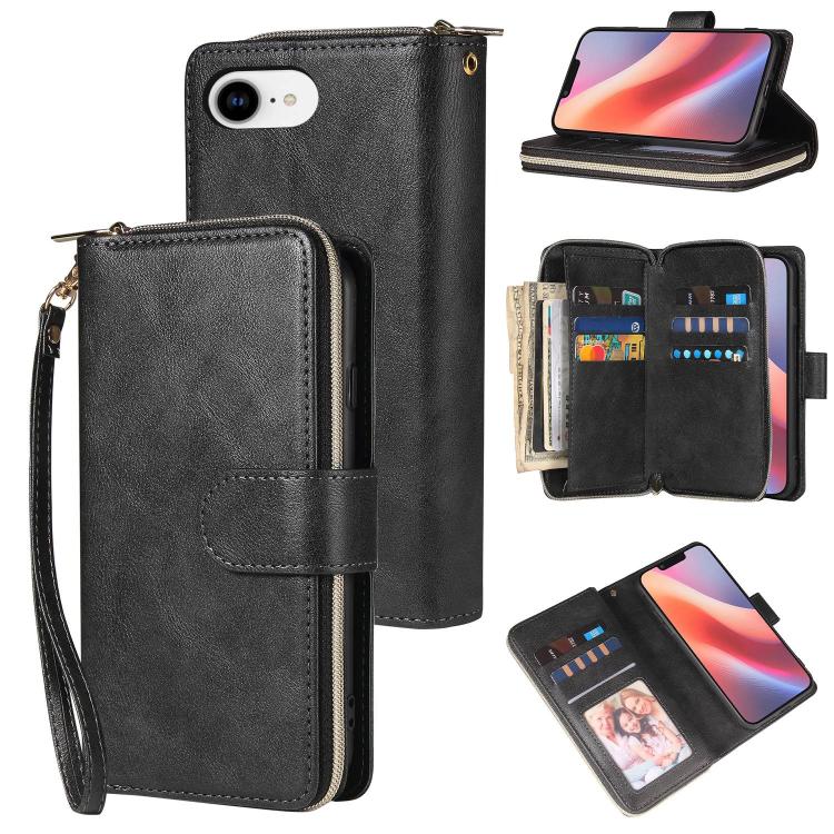 9 Card Slots Zipper Wallet Bag Leather Phone Case, For iPhone 16e, For iPhone 16 Pro Max, For iPhone 16 Pro, For iPhone 16 Plus