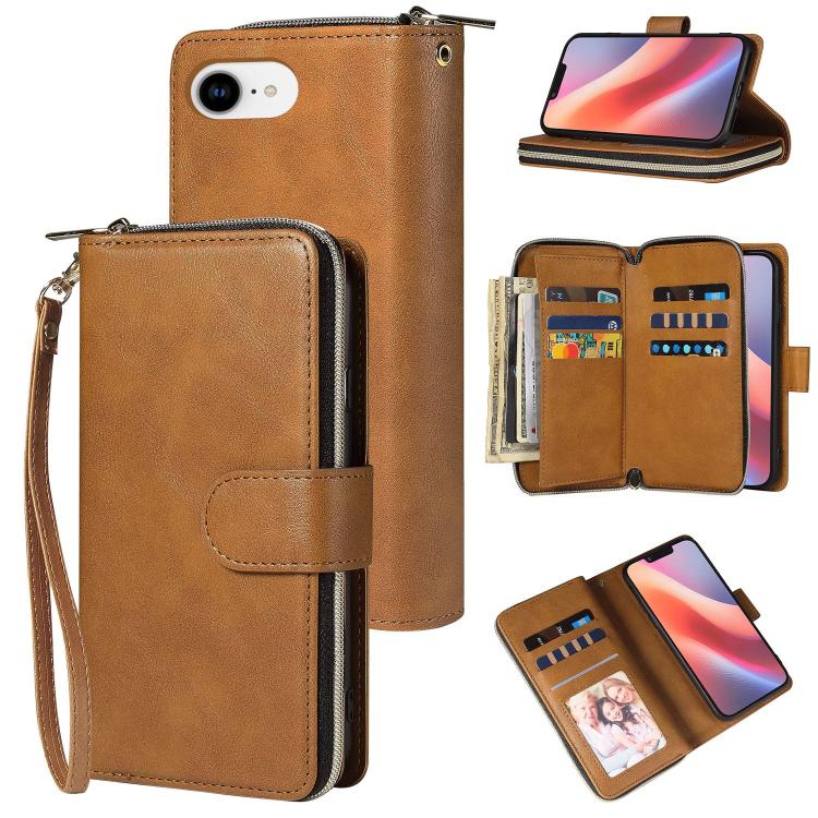 9 Card Slots Zipper Wallet Bag Leather Phone Case, For iPhone 16e, For iPhone 16 Pro Max, For iPhone 16 Pro, For iPhone 16 Plus