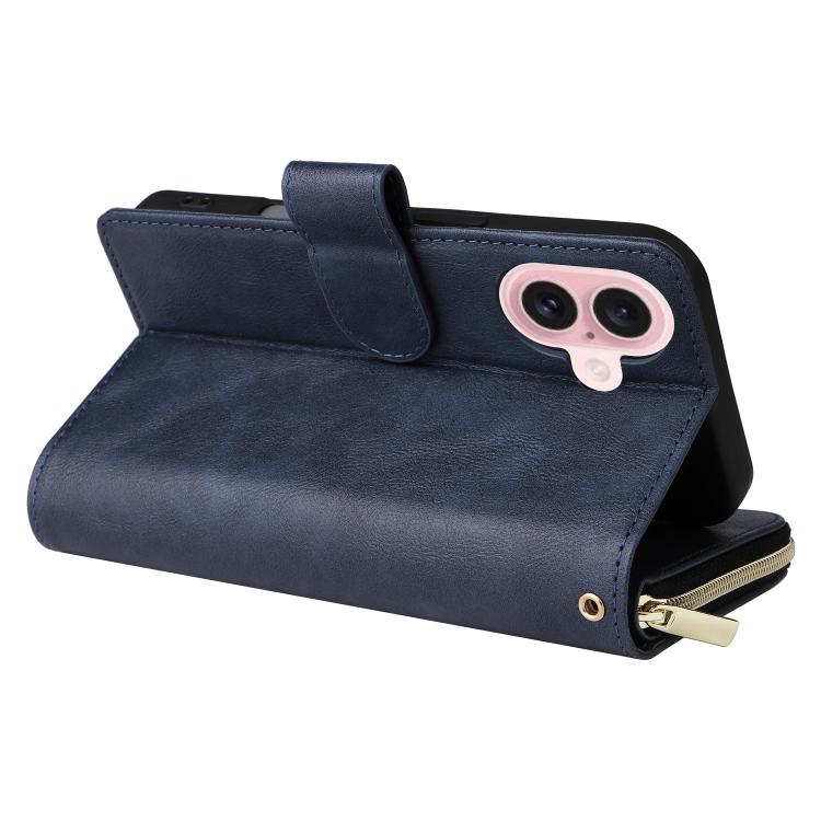 9 Card Slots Zipper Wallet Bag Leather Phone Case, For iPhone 16e, For iPhone 16 Pro Max, For iPhone 16 Pro, For iPhone 16 Plus