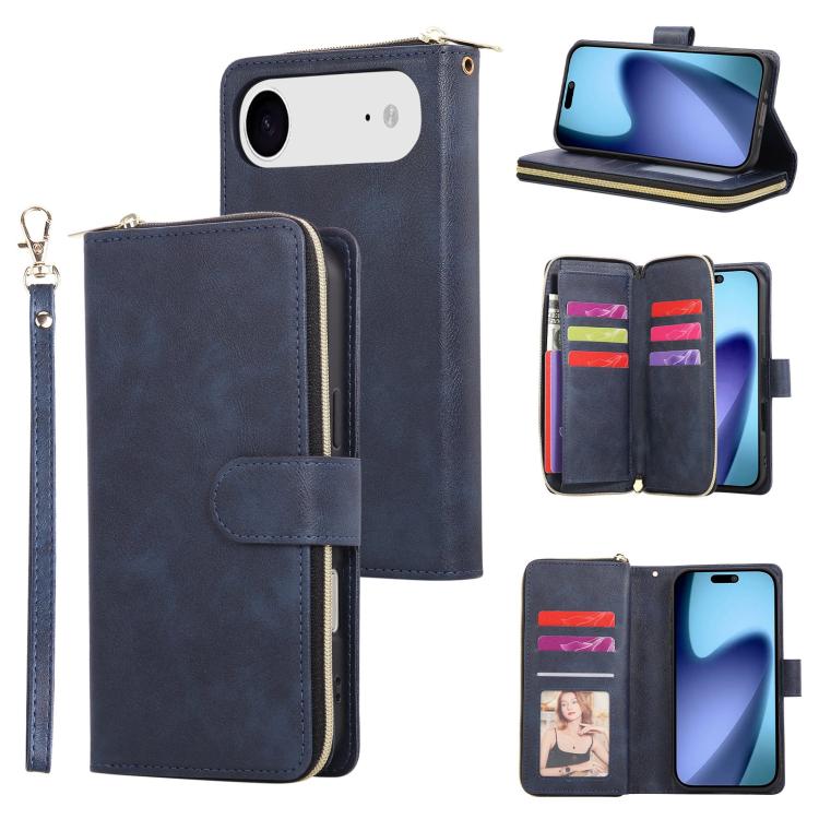 9 Card Slots Zipper Wallet Bag Leather Phone Case, For iPhone 16, For iPhone 15 Pro Max, For iPhone 15 Pro, For iPhone 15 Plus