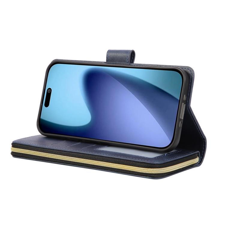 9 Card Slots Zipper Wallet Bag Leather Phone Case, For iPhone 16, For iPhone 15 Pro Max, For iPhone 15 Pro, For iPhone 15 Plus