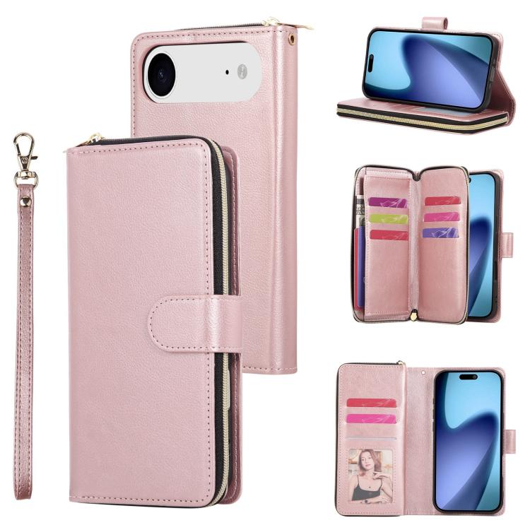 9 Card Slots Zipper Wallet Bag Leather Phone Case, For iPhone 16, For iPhone 15 Pro Max, For iPhone 15 Pro, For iPhone 15 Plus
