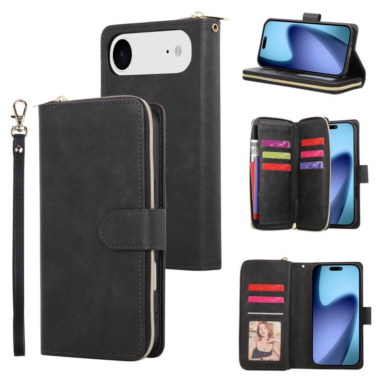 9 Card Slots Zipper Wallet Bag Leather Phone Case, For iPhone 16, For iPhone 15 Pro Max, For iPhone 15 Pro, For iPhone 15 Plus