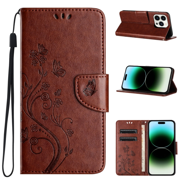 Butterfly Flower Pattern Flip Leather Phone Case, For iPhone 15 Pro Max, For iPhone 15 Pro, For iPhone 15 Plus