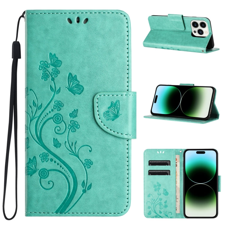 Butterfly Flower Pattern Flip Leather Phone Case, For iPhone 15 Pro Max, For iPhone 15 Pro, For iPhone 15 Plus