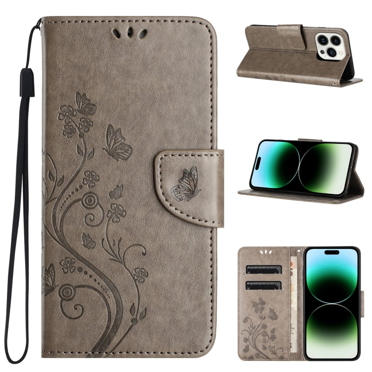 Butterfly Flower Pattern Flip Leather Phone Case, For iPhone 15 Pro Max, For iPhone 15 Pro, For iPhone 15 Plus