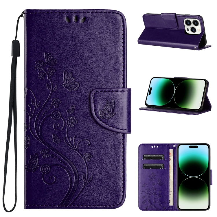 Butterfly Flower Pattern Flip Leather Phone Case, For iPhone 15 Pro Max, For iPhone 15 Pro, For iPhone 15 Plus