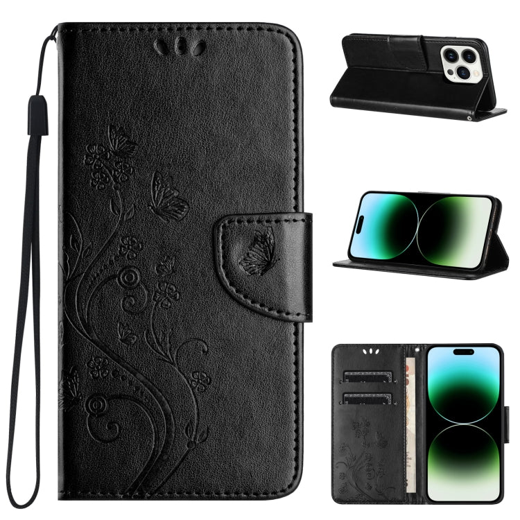 Butterfly Flower Pattern Flip Leather Phone Case, For iPhone 15 Pro Max, For iPhone 15 Pro, For iPhone 15 Plus