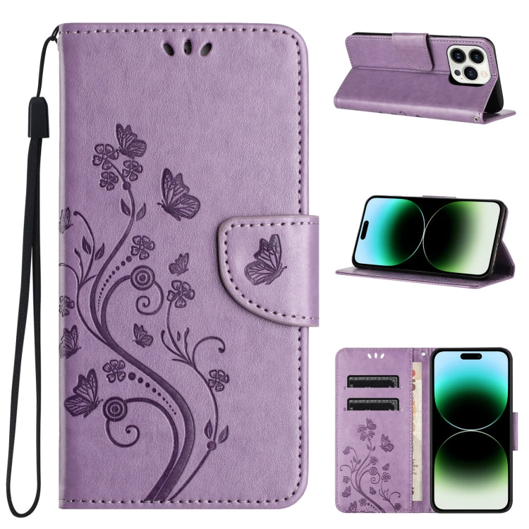 Butterfly Flower Pattern Flip Leather Phone Case, For iPhone 15 Pro Max, For iPhone 15 Pro, For iPhone 15 Plus