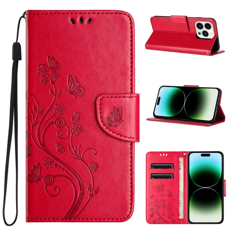 Butterfly Flower Pattern Flip Leather Phone Case, For iPhone 15 Pro Max, For iPhone 15 Pro, For iPhone 15 Plus
