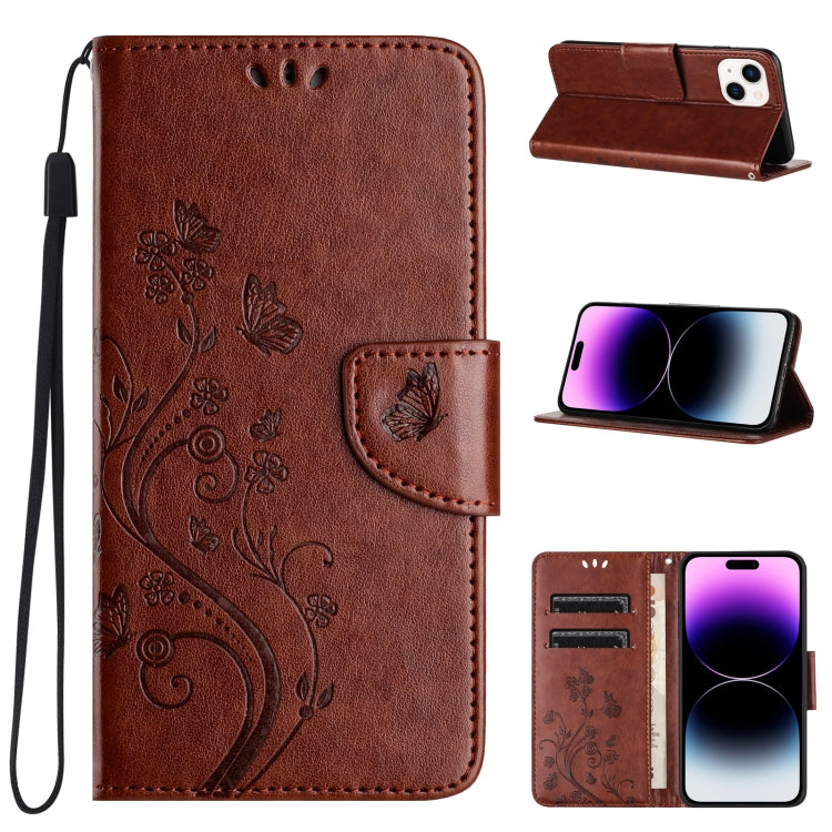 Butterfly Flower Pattern Flip Leather Phone Case, For iPhone 15 Pro Max, For iPhone 15 Pro, For iPhone 15 Plus