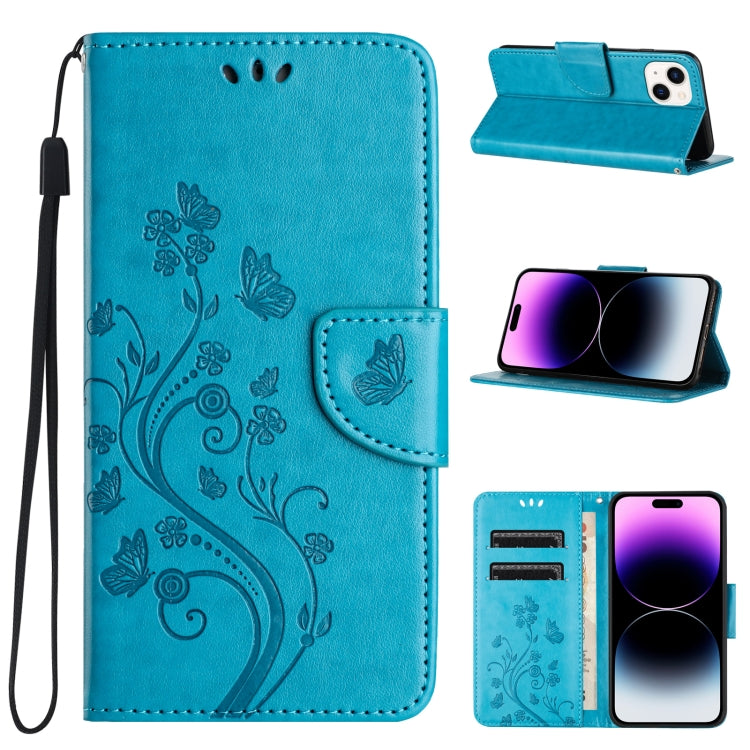 Butterfly Flower Pattern Flip Leather Phone Case, For iPhone 15 Pro Max, For iPhone 15 Pro, For iPhone 15 Plus
