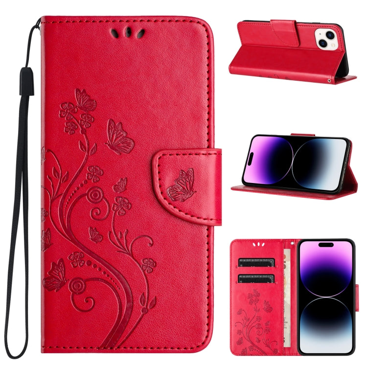 Butterfly Flower Pattern Flip Leather Phone Case, For iPhone 15 Pro Max, For iPhone 15 Pro, For iPhone 15 Plus