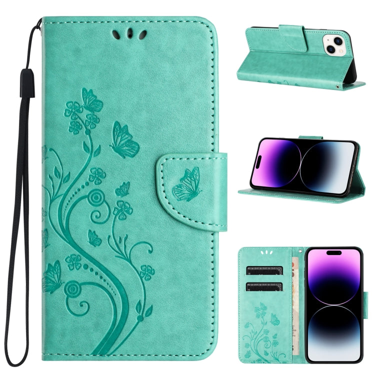 Butterfly Flower Pattern Flip Leather Phone Case, For iPhone 15 Pro Max, For iPhone 15 Pro, For iPhone 15 Plus