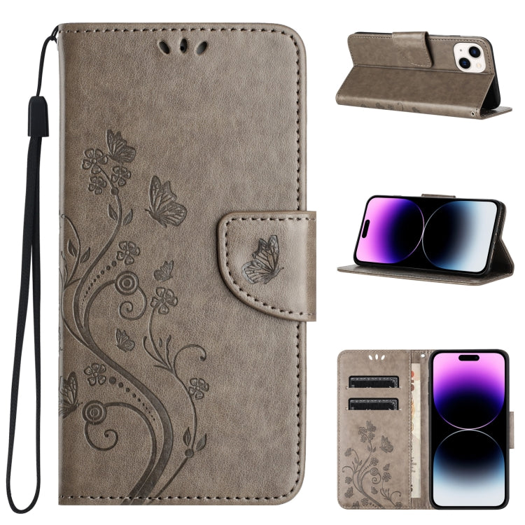 Butterfly Flower Pattern Flip Leather Phone Case, For iPhone 15 Pro Max, For iPhone 15 Pro, For iPhone 15 Plus