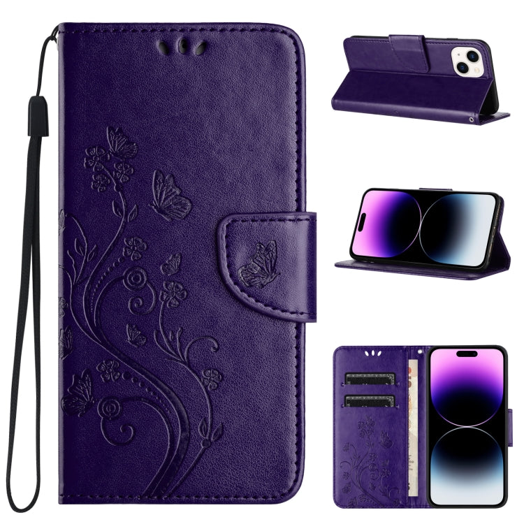 Butterfly Flower Pattern Flip Leather Phone Case, For iPhone 15 Pro Max, For iPhone 15 Pro, For iPhone 15 Plus