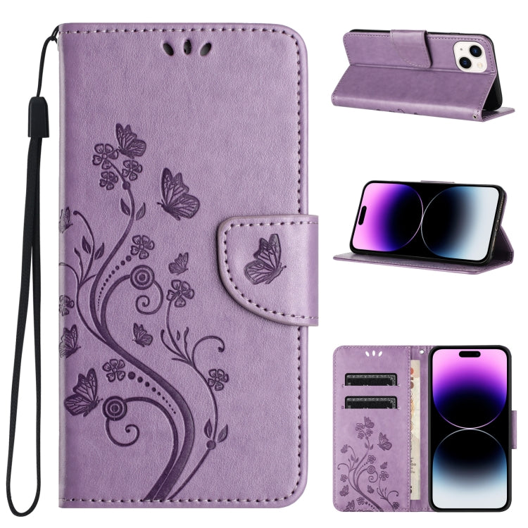 Butterfly Flower Pattern Flip Leather Phone Case, For iPhone 15 Pro Max, For iPhone 15 Pro, For iPhone 15 Plus