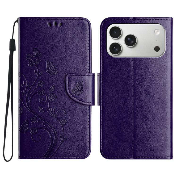 Butterfly Flower Pattern Flip Leather Phone Case, For iPhone 16e, For iPhone 16 Pro Max, For iPhone 16 Pro