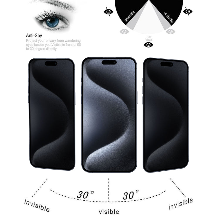 25pcs Full Cover Anti-spy Silk Screen Tempered Glass Film, For iPhone 15 Pro Max / 15 Plus, For iPhone 15 Pro / 15