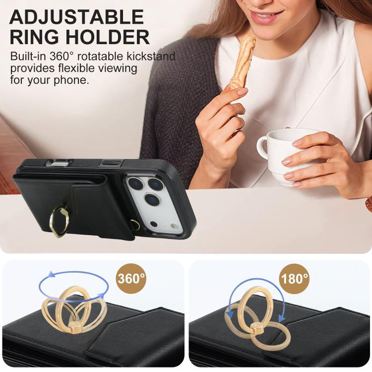 Ring Holder RFID Card Slot Phone Case, For iPhone 17e / 16e, For iPhone 17 Pro Max, For iPhone 17 Pro, For iPhone 17