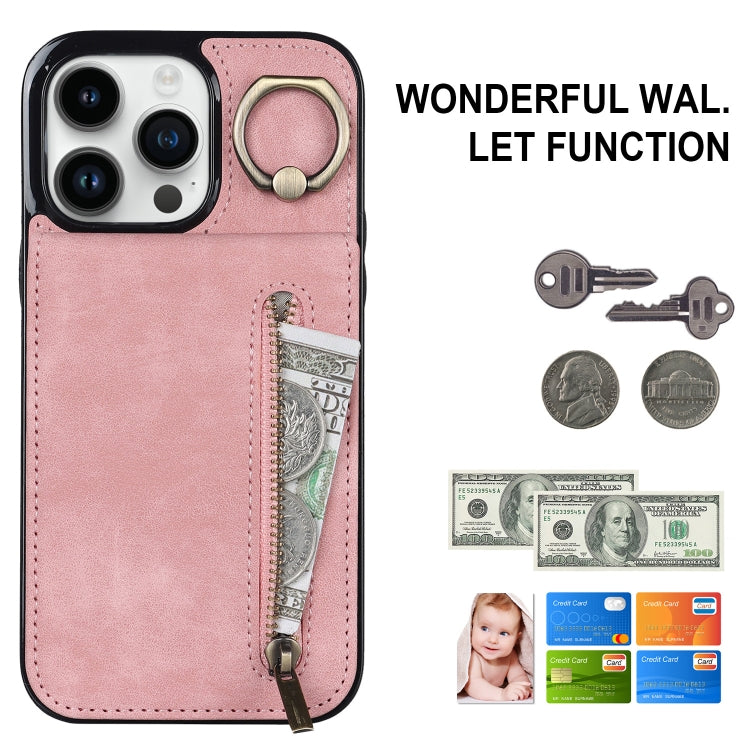 Retro Ring and Zipper RFID Card Slot Phone Case, For iPhone 15 Pro Max, For iPhone 15 Pro, For iPhone 15 Plus
