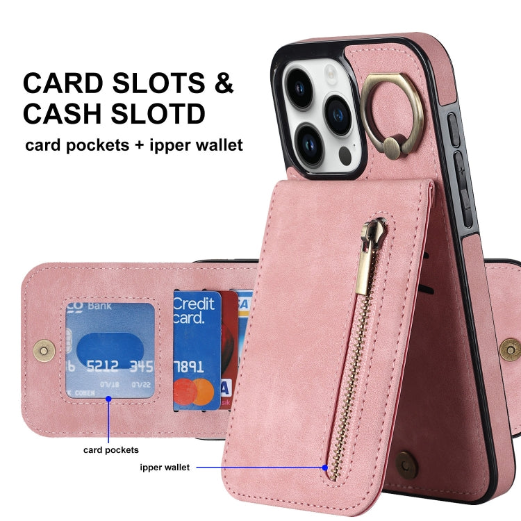 Retro Ring and Zipper RFID Card Slot Phone Case, For iPhone 15 Pro Max, For iPhone 15 Pro, For iPhone 15 Plus