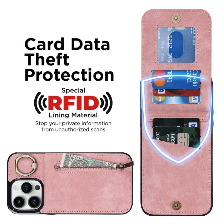 Retro Ring and Zipper RFID Card Slot Phone Case, For iPhone 15 Pro Max, For iPhone 15 Pro, For iPhone 15 Plus